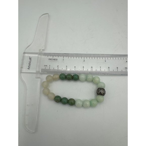Tri Colored Jadeite Stretch Bracelet 6 in with Silver Bead - Picture 6 of 7